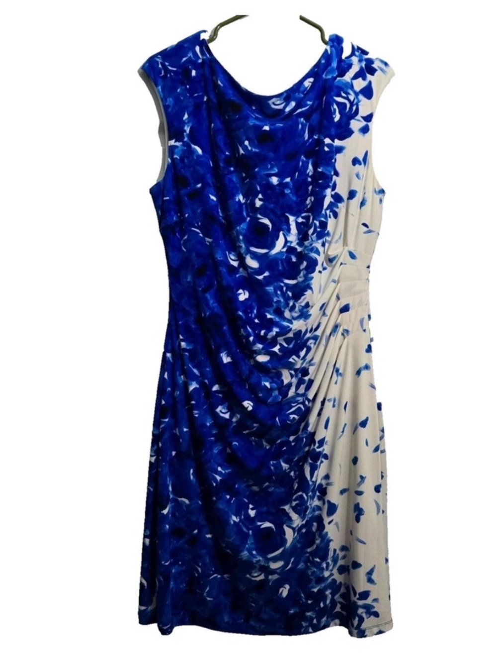 Ralph Lauren Sleeveless Blue and White Floral Draped Dress Sz 14